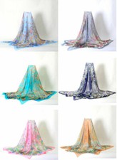 Scarf Bandana Head Wrap Beach Shawl Silk Touch 52'' Large Summer Square Floral