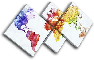 World Atlas Water Colour Maps Flags MULTI Leinwand Kunst Bild drucken