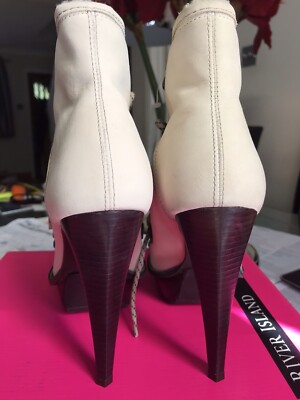 Bottes Lacets River Island Greet Herit En Cuir Crème - Taille UK 6 Femme - Neuves Dans Boîte