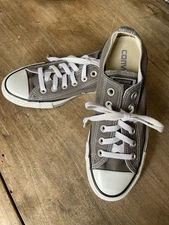 Very Nice Pair Converse Unisex Gray Fabric Sneakers Sz Men 5/Ladies 7