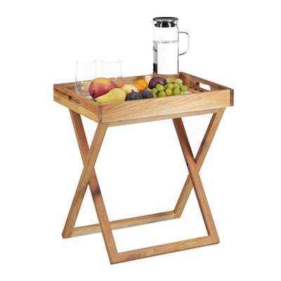 Table d’appoint avec plateau amovible en bois table pliante café pliable service - Photo 1/4