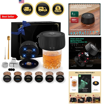 #ad #ad Whiskey Smoker Kit Electric with LED Lights Reusable Ice Cubes 6 Flavors $65.55