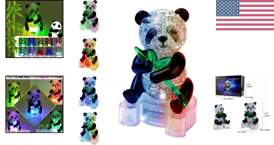 Elegante Rompecabezas Panda Cristal 3D con Base Iluminada - 58 Piezas para Adultos Foto 2 de 4