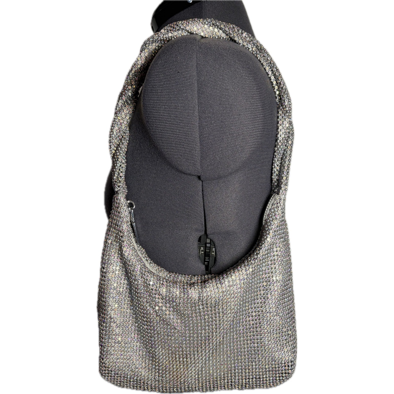 Vintage Y2K Rhinestone Hobo Shoulder Bag Silver Crystal Mesh Sparkle Purse