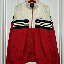 Adidas Vintage 90s Nylon Red White Colorblock Full Zip Windbreaker Track Jacket
