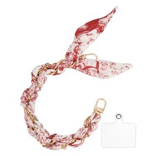 Scarf Cell Phone Wristlet Chain Strap, 12" Phone Wrist Lanyard, Red/White
