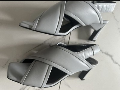 Marni  Damen Slingback Sandalen Leder Grau Blockabsatz Schnalle Gr. 40