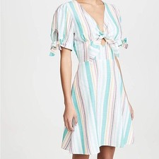 LeRumi Striped V Neck A-Line Short Sleeve Ana Dress Size Large