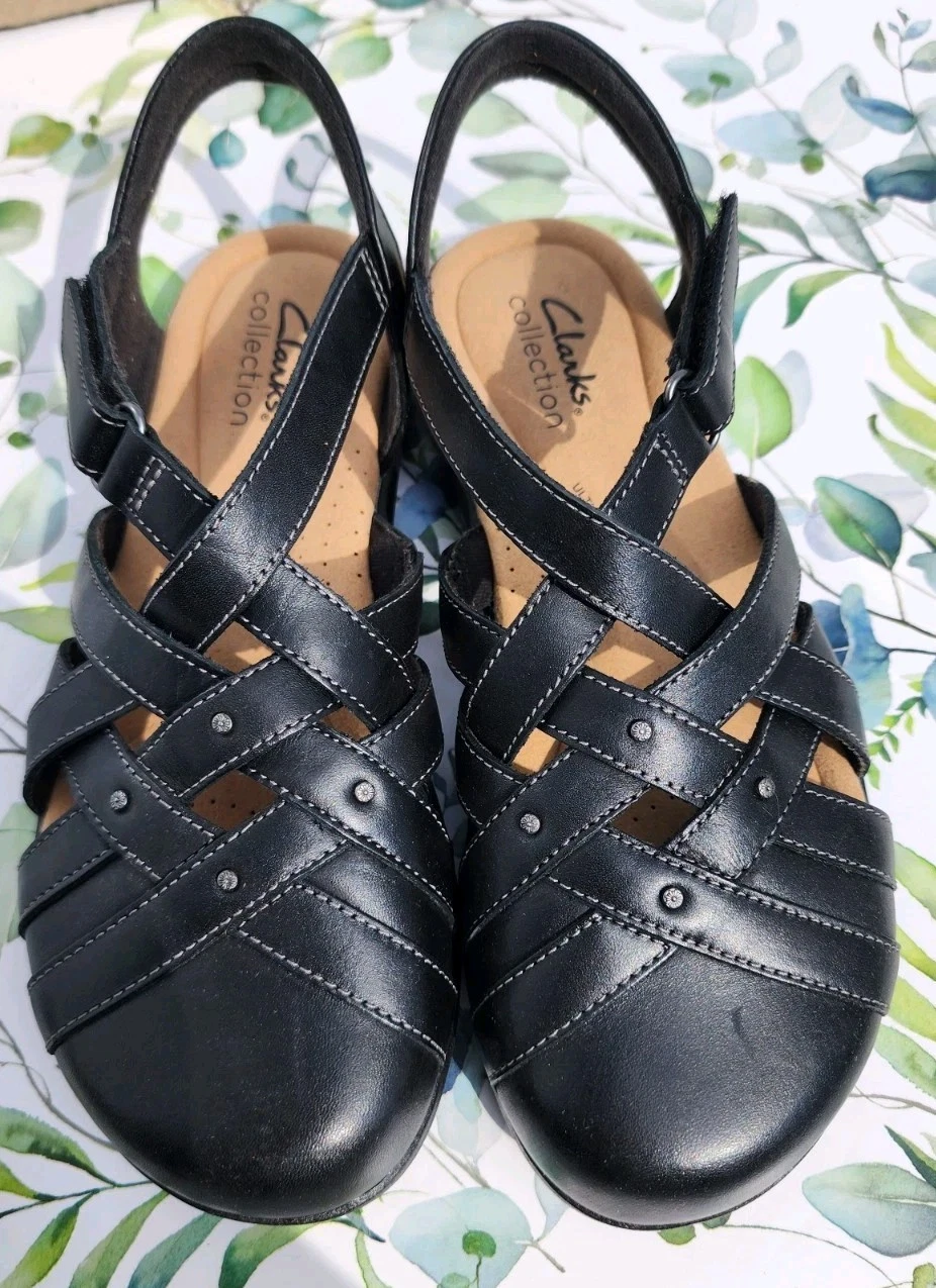 Sandali da pescatore Clarks Collection taglia 6 5M in pelle nera Elizabelle Sea