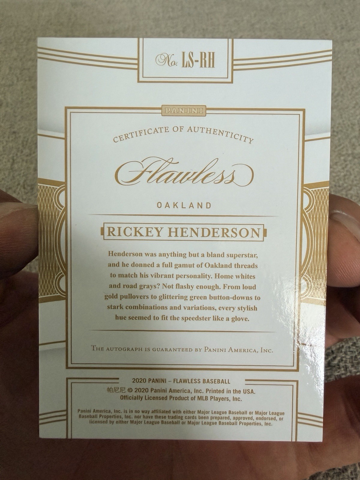 2020 Panini Flawless Legendary Signatures Rickey Henderson 7/20 view 2
