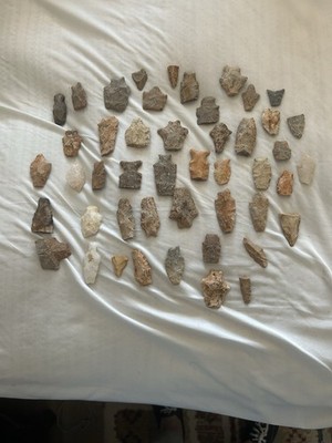 Collection Of Native American Projectile Points And Scrapers Some Broken Points