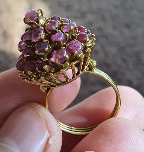 Unique 9ct Gold Pink Cabochon Ruby Cluster Ring - Picture 10 of 14