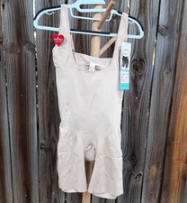 2X Spanx Assets Open Bust Midthigh Bodysuit Naked Beige  10127R NWT