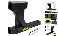  Double Hitch Receiver, 2 inch Z-shaped + support black - 10 inch rise/drop