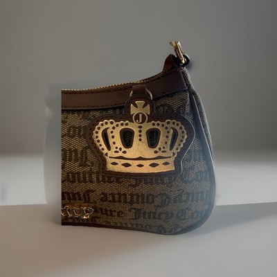 Juicy Couture Brown Logo Shoulder Bag Gold Hardware Crown Charm