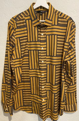 Murano Men's Slim Fit Shirt XL Mustard Geometric Smart Casual Office Date Night