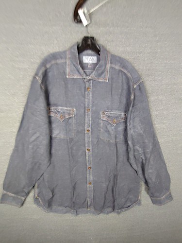 Ryan Michael Herren Hemd XL grau Seide Leinen Knopf Western Ranch Rodeo Dress - Bild 2 von 8