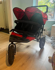Out n About Nipper Double 3-Wheel All Terrain Pushchair, Red/Black