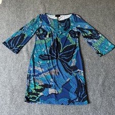 Laundry Design Los Angeles Dress, Blue Green Print, Women's Size 4, 3/4 Sleeves