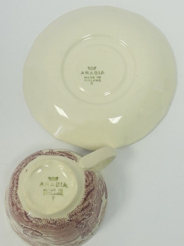 Arabia Finland Demitasse Cup and Saucer Red Cream Sail Boat Cottage Abbey? - Picture 6 of 14