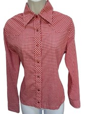 Wrangler Red Gingham Snap Western Blouse 13 Check Sleeve Made In USA Long Sleeve