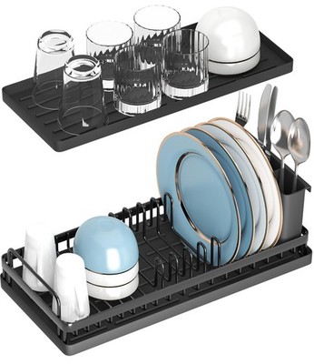 Small Dish Drying Rack, Compact Sink Dish Drainer Plate Organizer with Utensi...