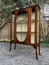 Antique Edwardian Mahogany Inlaid Saber Leg China Drinks Display Cabinet 