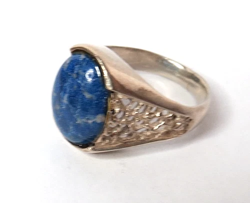 VINTAGE MENS 925 STERLING SILVER LAPIS LAZULI SIZE 11.75 TOP IS 18mm WIDE 10gram