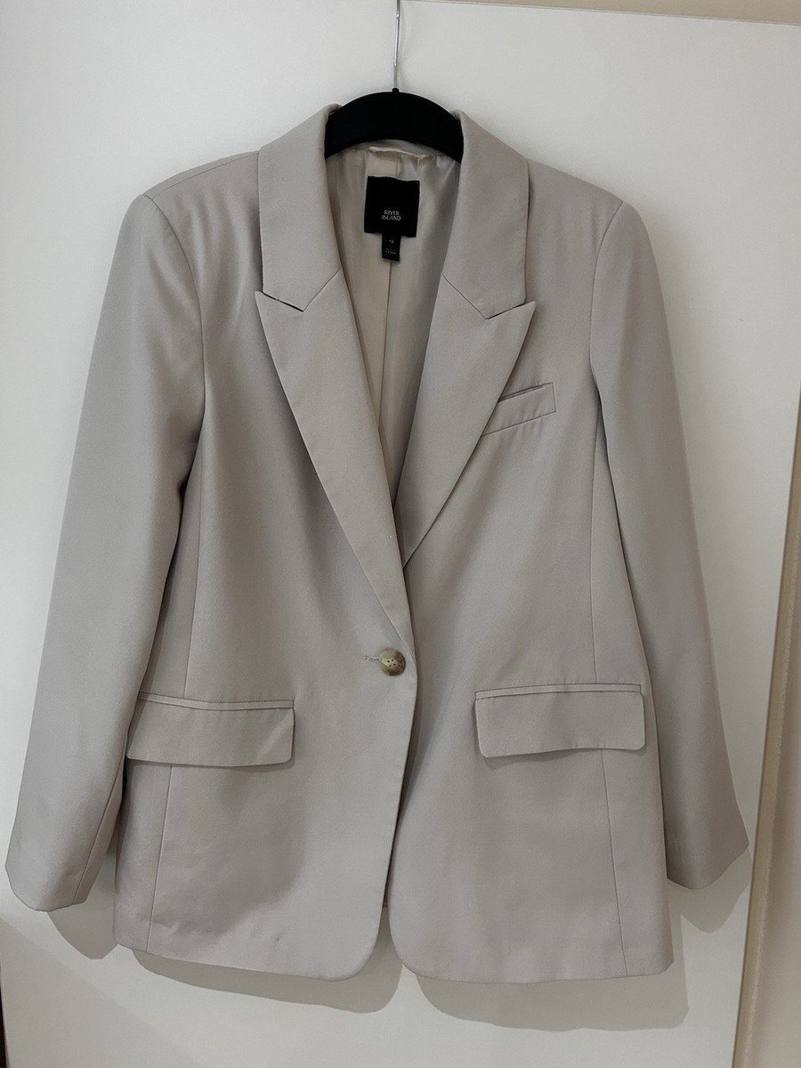 River Island Beige Crepe Notch Collar Blazer Size 10 Beige UK