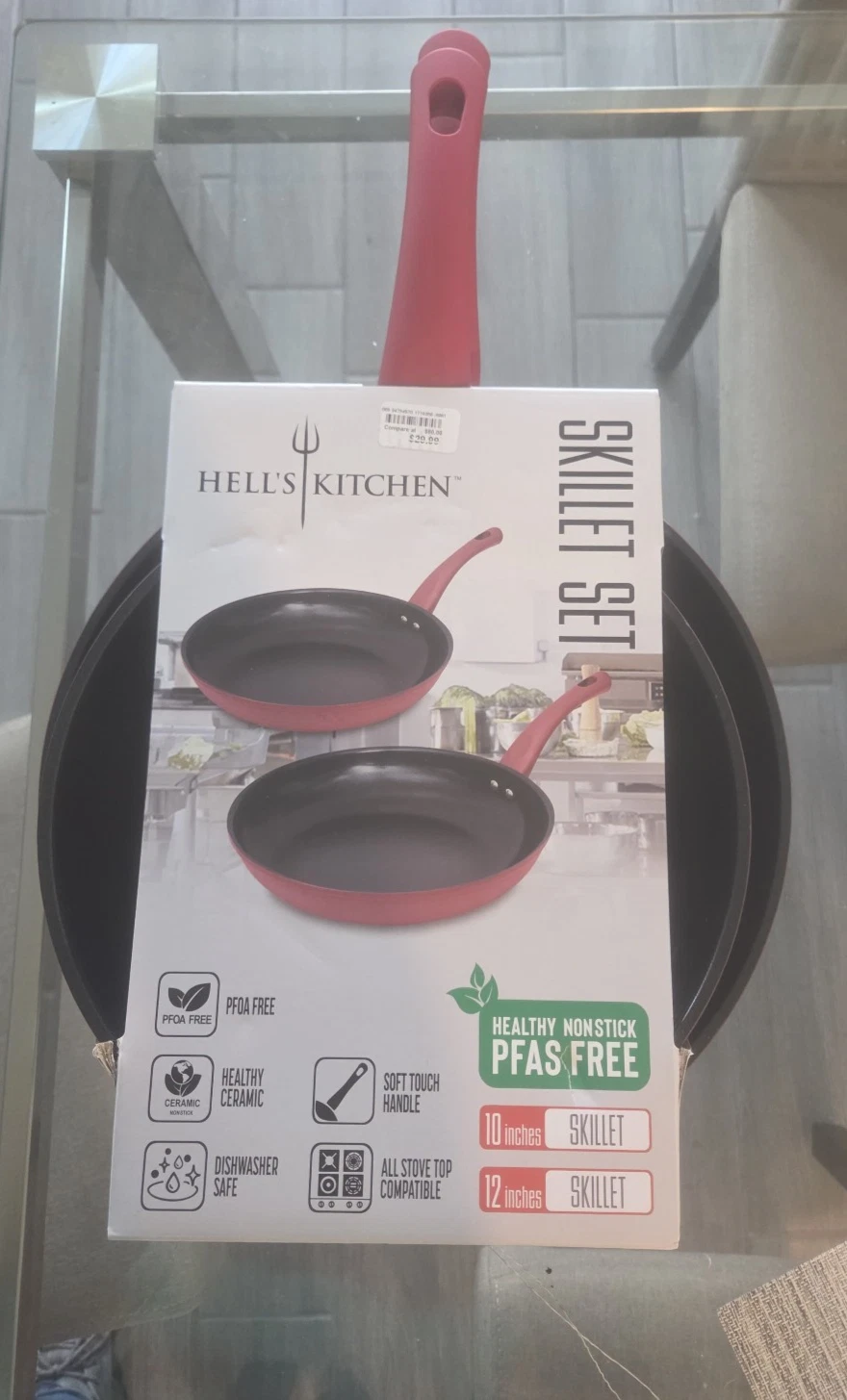 Hell's Kitchen 2 Piece Nonstick Skillet Set Induction Ready Fry Pans 10 & 12 RED