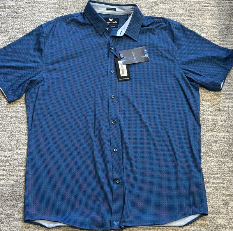 Buttercloth Icy Cotton Men’s Geometric Short Sleeve Button-Up Shirt 2XL Tall