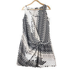 PIPER Womens Dress Size 10 White Black Sleeveless A-line V-Neck Casual