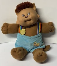 Vintage Cabbage Patch Kids Koosas 1980's Brown Cat/Kitty With Overalls And Shoes