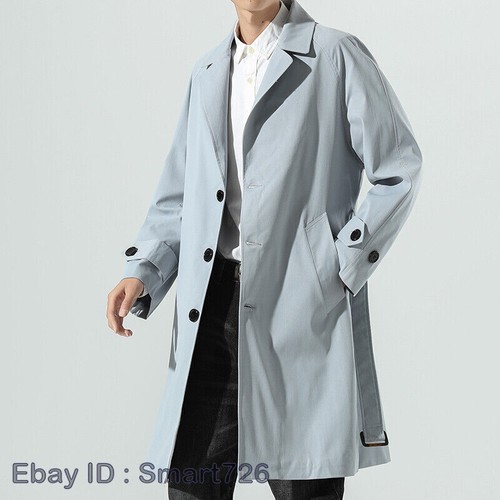 Men's Mid-Length Windbreaker Lapel Thin Business Jacket Casual Trench Coat