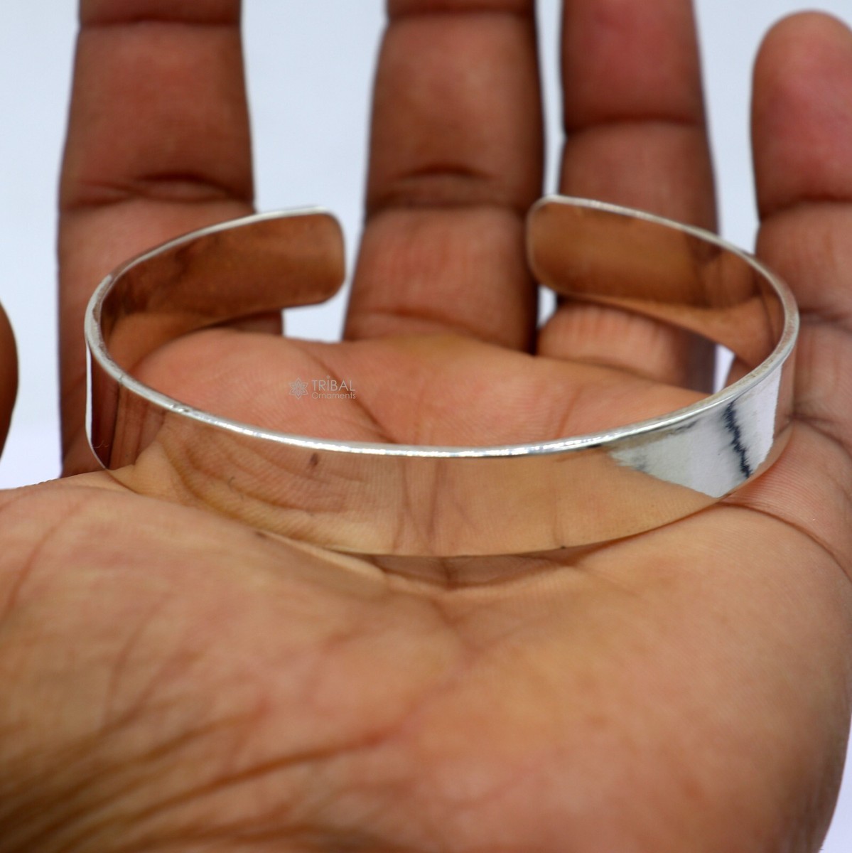 925 Sterling silver plain flat Cuff Bracelet/Men's Silver Bangle