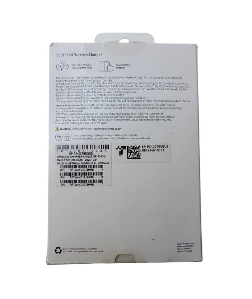 SAMSUNG EP-P2400TBEGUS 15W Wireless Charger Single Super Fast Charging Pad - Image 2 of 3