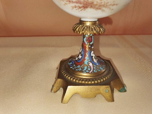 1880s Antique French Champleve Enamel Sevres Style Porcelain Urn - Picture 4 of 10