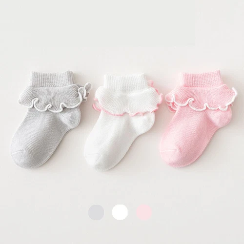 0-5T 3 Pairs Cute Baby Girls Toddlers Ruffle Socks Lot Kids Short Cotton Socks - Bild 11 von 15