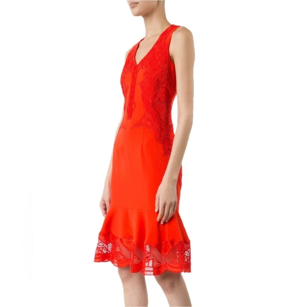 Abito midi Jonathan Simkhai rosso pizzo donna 2 cocktail San Valentino sexy femminile