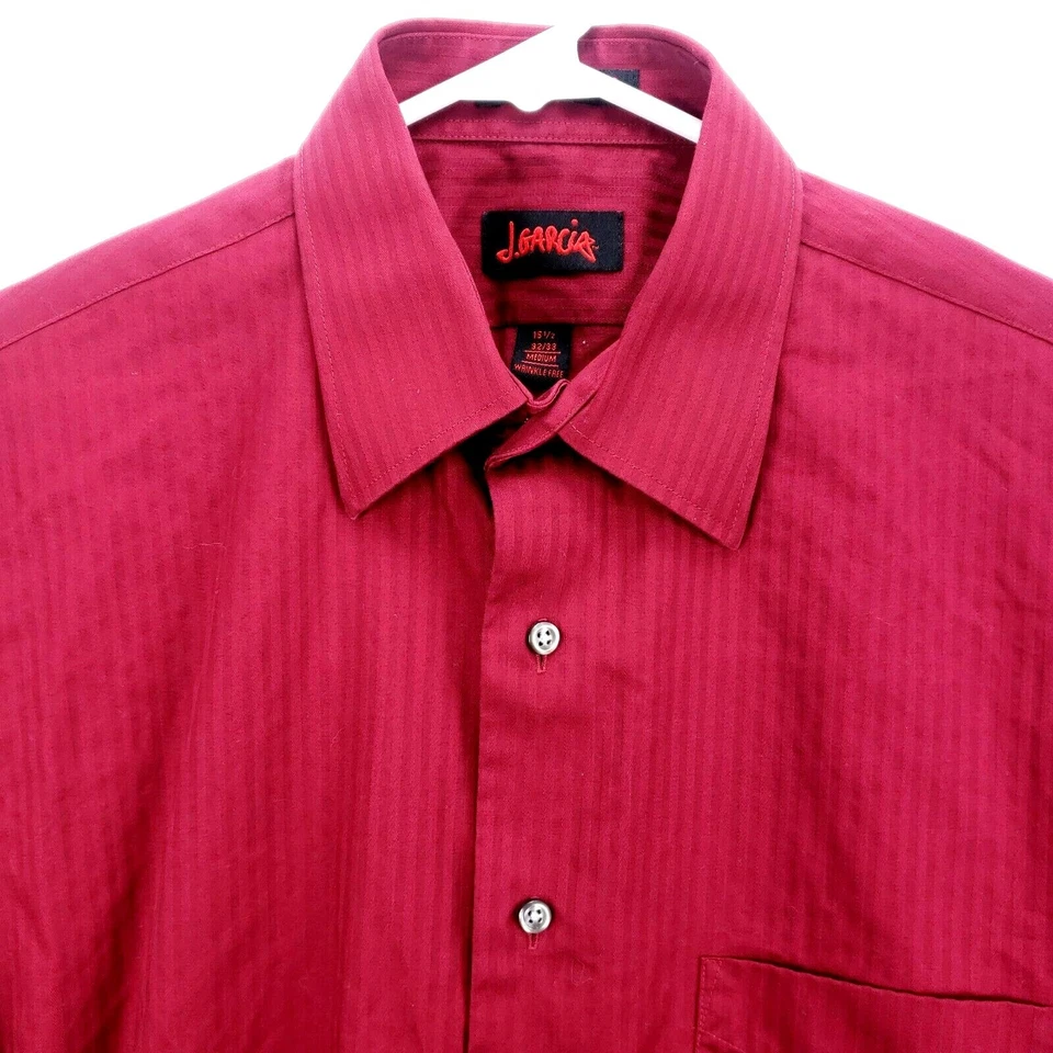 J. Garcia Men's Shirt Size M 15.5 32/33 Long Sleeve Button Up Burgundy Striped - Image 3 of 4