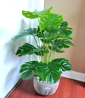 Artificial Monstera Plant 21" Tall Palm Bush Tree Faux 18 Turtle Leaves  Decor US | eBay
