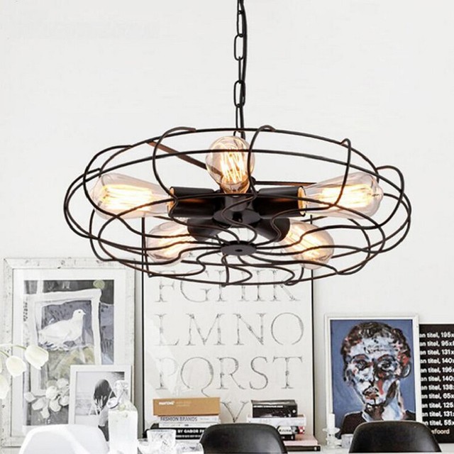 Vintage Industrial Ceiling Light Pendant Lamp Wrought Iron Fan