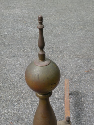 Vintage Antique Pair of Heavy Brass Cannonball Fireplace Andirons 19" Tall - Picture 9 of 12