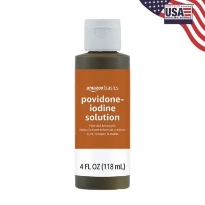 Basics First Aid Antiseptic, 10% Povidone Iodine Solution , 4 Fluid Ounce