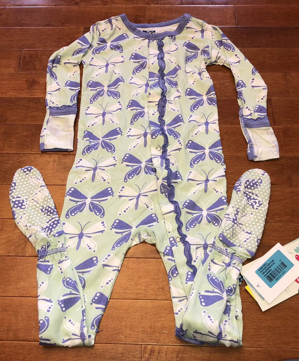 Kickee Pants Bamboo Aloe Butterfly Ruffle Footie 4T New Sample PJs