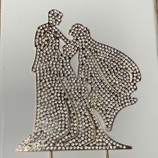 Champagne Gold Rhinestone Bride Groom Wedding Cake Topper New Package Open