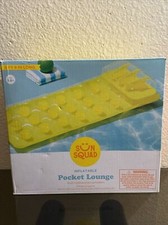Yellow Inflatable Pocket Pool Lounge Built in Pillow Cup Holders 5'9" Long