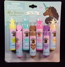 Afro Unicorn glitter Lip Gloss 7 flavor pack NEW on card