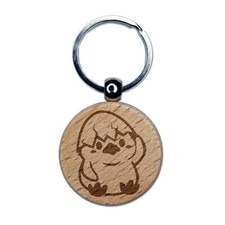 Sweet Chicken Hatchling with Egg Shell Engraved Wood Round Keychain Tag Charm