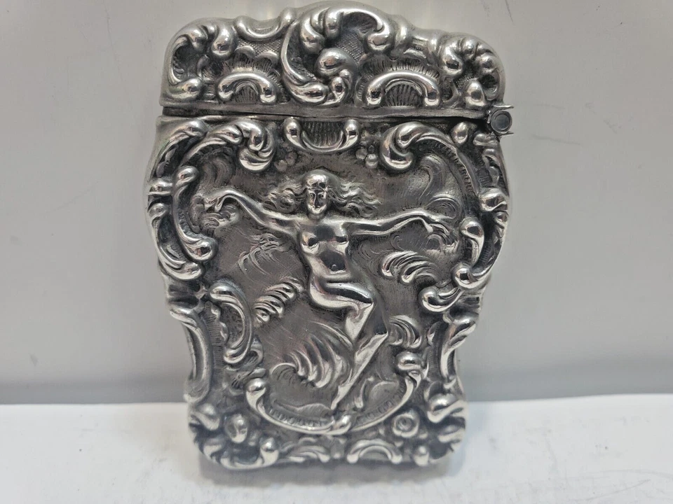 Estuche Vesta 1902 Unger Bros Art Nouveau desnudo de plata de ley 6639/3 Foto 2 de 4